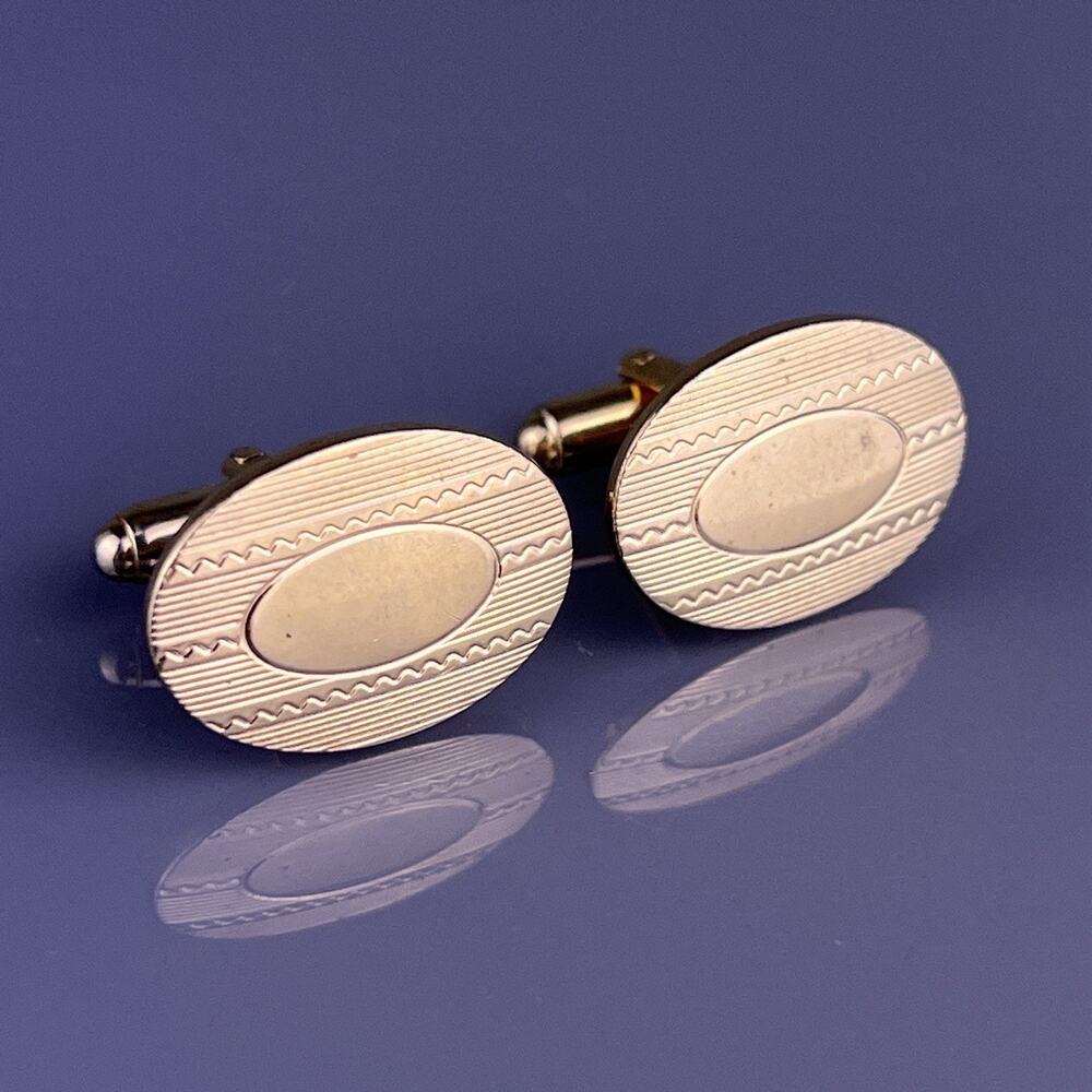 Oval Lines Gold Plated Cufflinks Zigzags Formal Anson Vintage